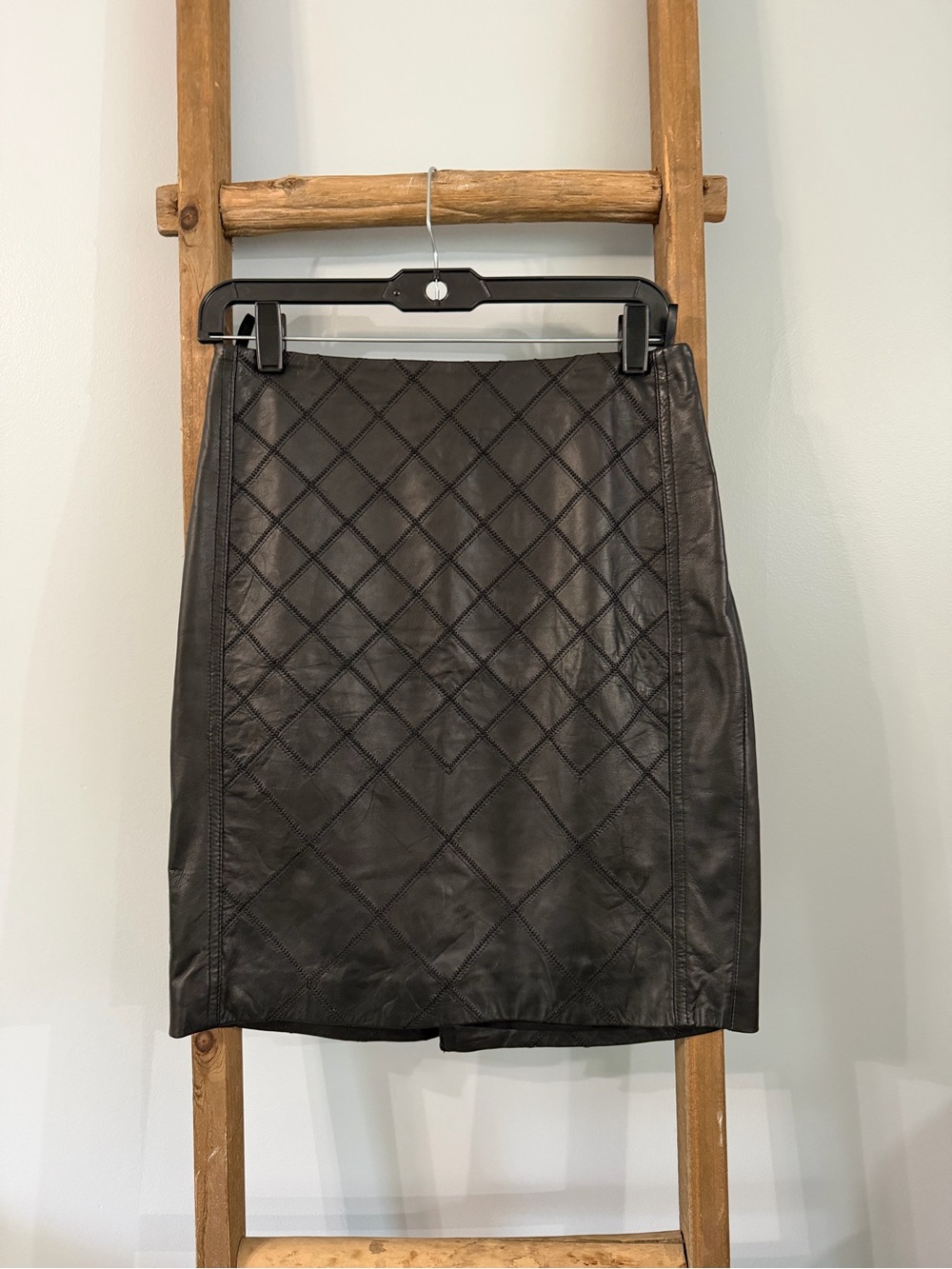 White House Black Market Black Quilted Leather Pencil Skirt